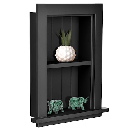 Adiroffice Solid Hardwood Recessed Bathroom Wall Cabinet with Shelf in Black ADI515-01-BLK-MK